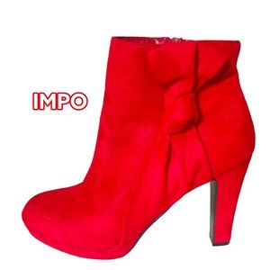 Impo, BNWOT red faux suede ankle booties. Size 8